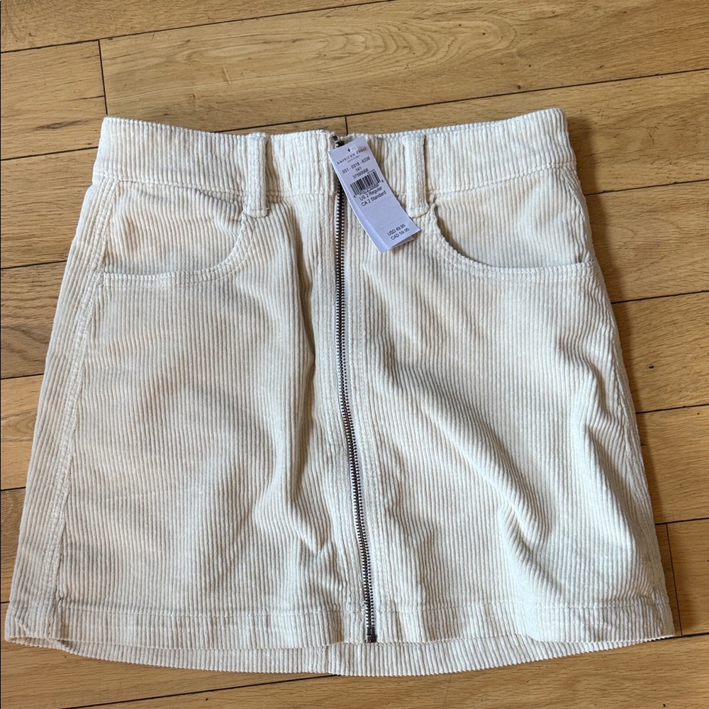 American Eagle Outfitters Cream Corduroy Skirt with Zipper